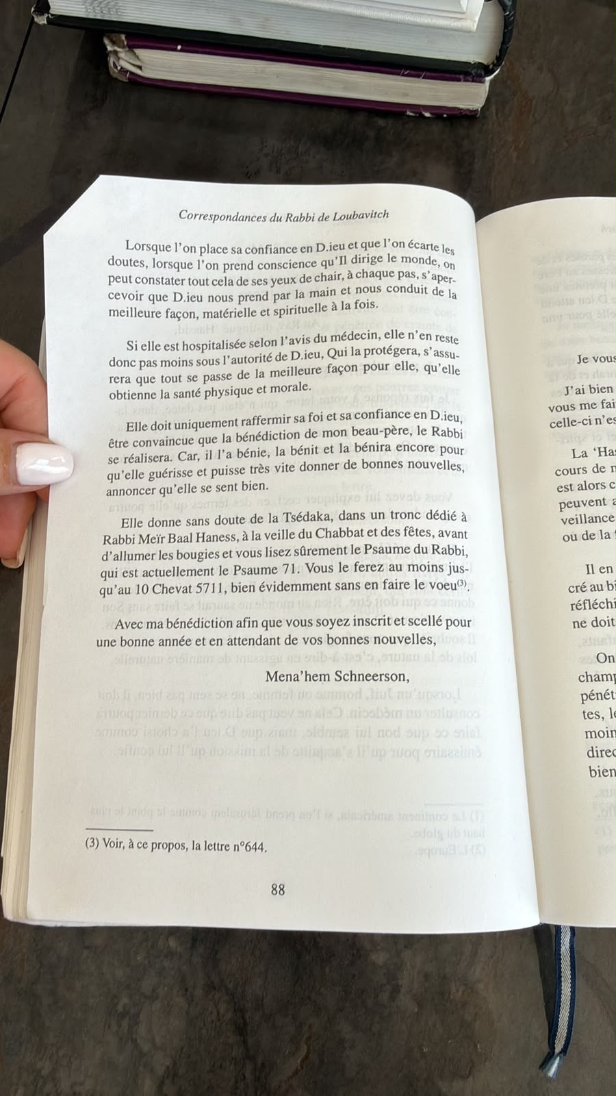 Lettre du Rabbi de Loubavitch — Correspondances, page 88